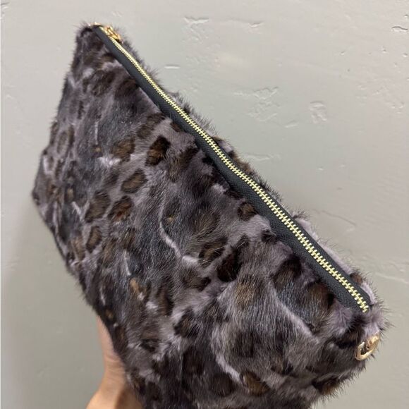 Leopard Real Mink Fur Handmade Large Clutch/Shoulder Bag/Crossbody, Multi Use - Picture 14 of 16